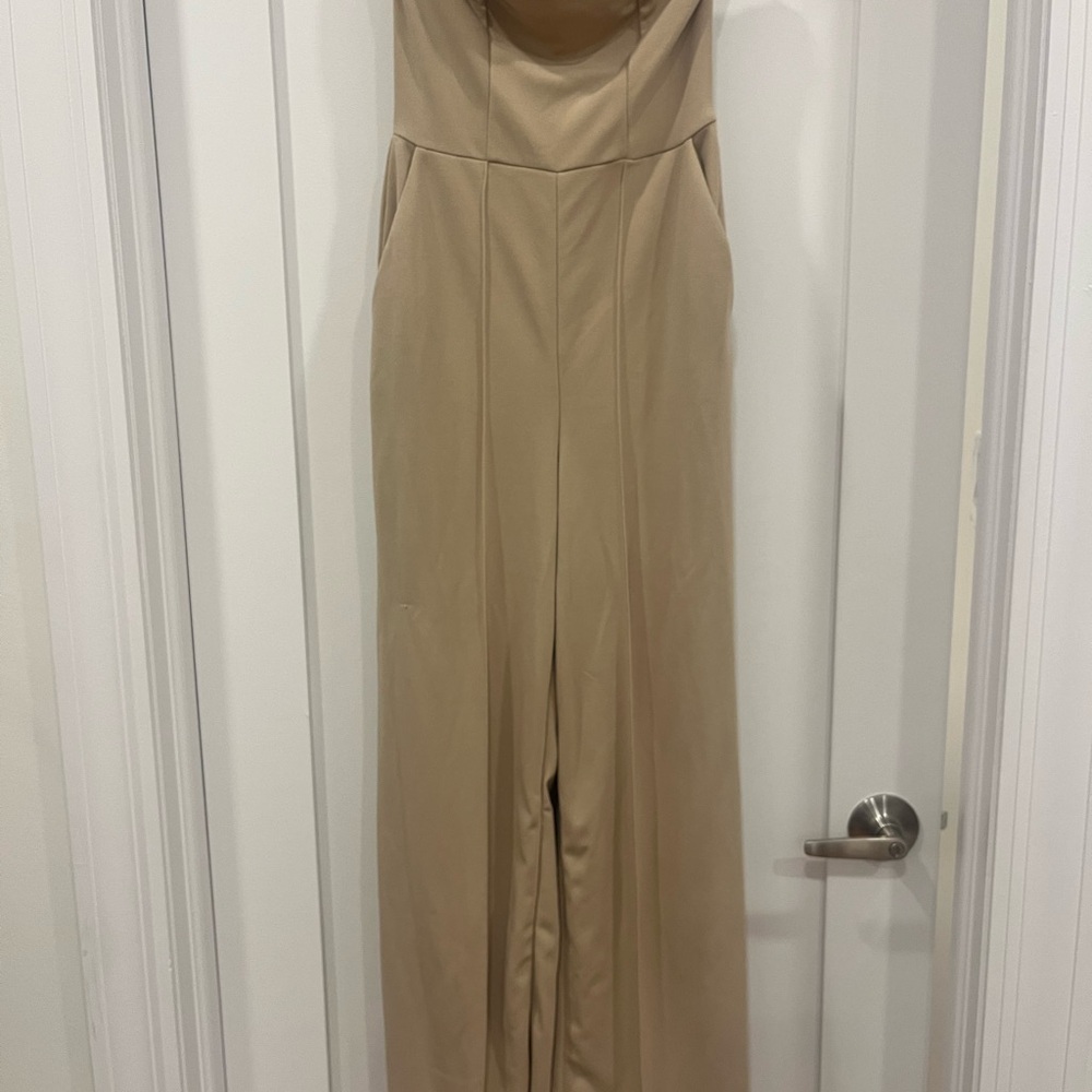 River Island Beige Strapless Jumpsuit